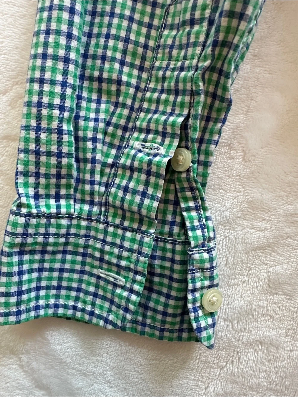 Ralph Lauren Boys Green and Blue Check Button-Down Shirt- Size 6